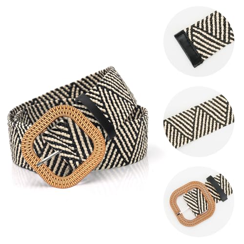 4 Pack Straw Woven Elastic Stretch Waist Belts, Boho Waist Braided Skinny Dress Belts for Women2