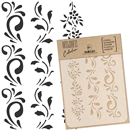 NAKLEO Painting Stencil for Crafts A5 5.9” x 8.3”, Border Flower Plant Pattern, Reusable Plastic DIY & Scrapbooking Drawing Template, Decoupage Art Home Decor, Wall Wood Fabric Furniture