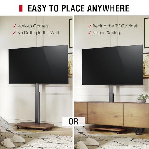 AOKCOS TV Floor Stand Rollable with Wooden Shelf, TV Stand with Wheels for 43-75 Inch, Height Adjustable Swivelling TV Stand, Max. VESA 600 x 400 mm - Image 9