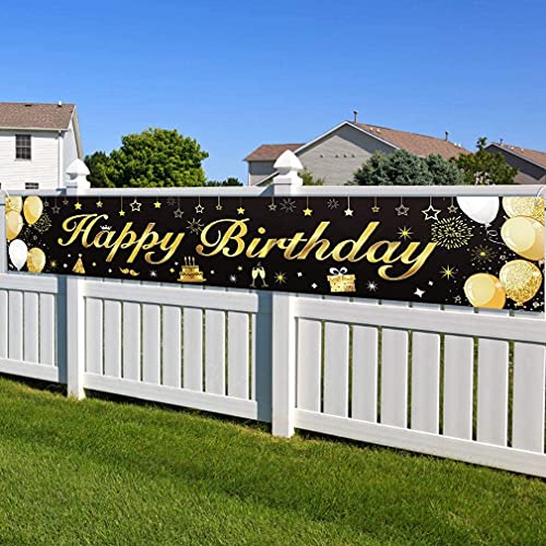 Geburtstags Dekorationen Banner für Jungen und Mädchen, lange Größe Schwarz und Gold Geburtstag Banner wesentliche Dekoration für Mann und Frau Geburtstags deko( 118 x 19.6 in) Cover