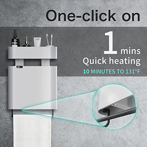 Electric Heated Towel Rack Wall Mounted Towel Warmer With Hanger, Plug-In Electric Heating Bath Towel Warming For Bathroom Hot Towel Drying Rack (Vertical Rack With Shelf - (Warm White)) #TOP2