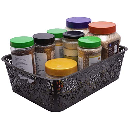 Image of Cutting Edge Essentials Plastic Storage Baskets /Shelf /Turkish Rack without Lid - Set of 2 for Fruit Vegetable Bathroom Stationary Home Basket with Handle (Brown, Medium)