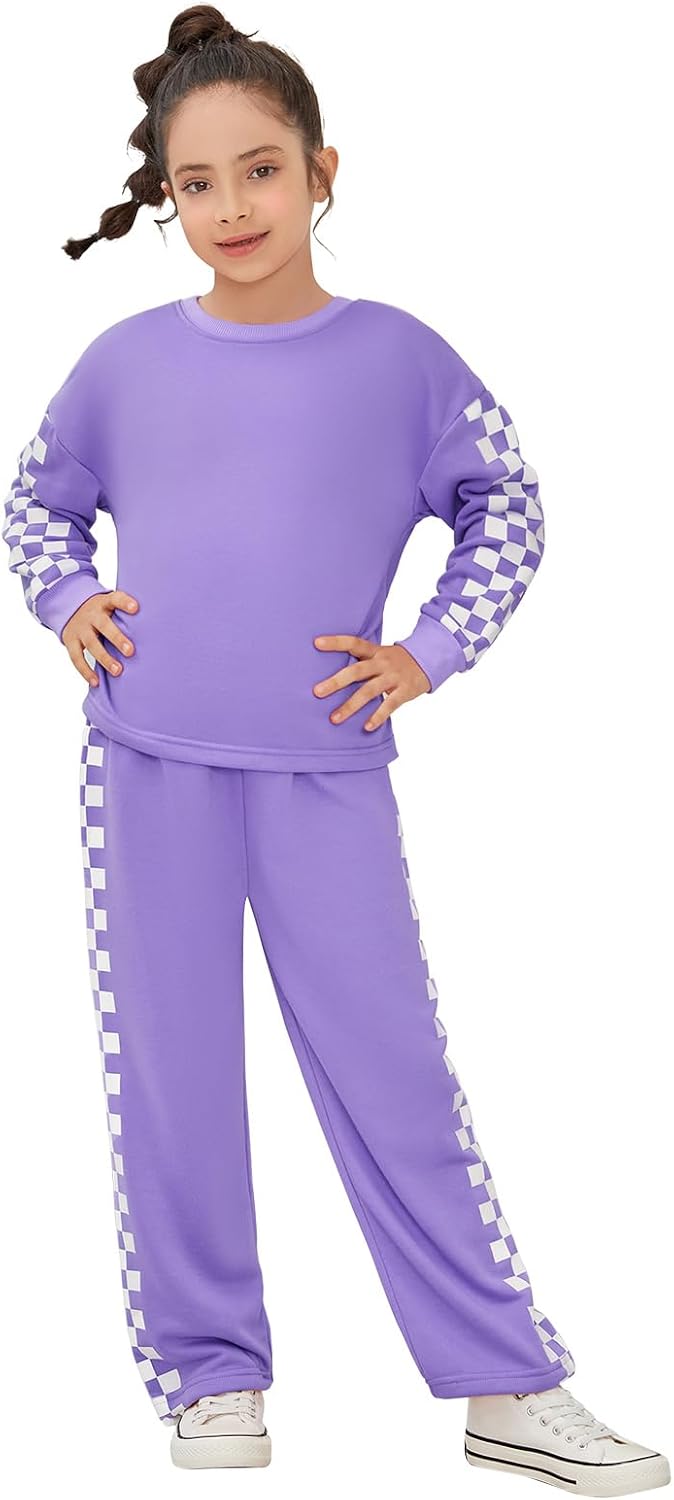 Jxstar Girls Checkerboard Sweatshirt Sweatpants Pullover Tracksuit Clothes Set