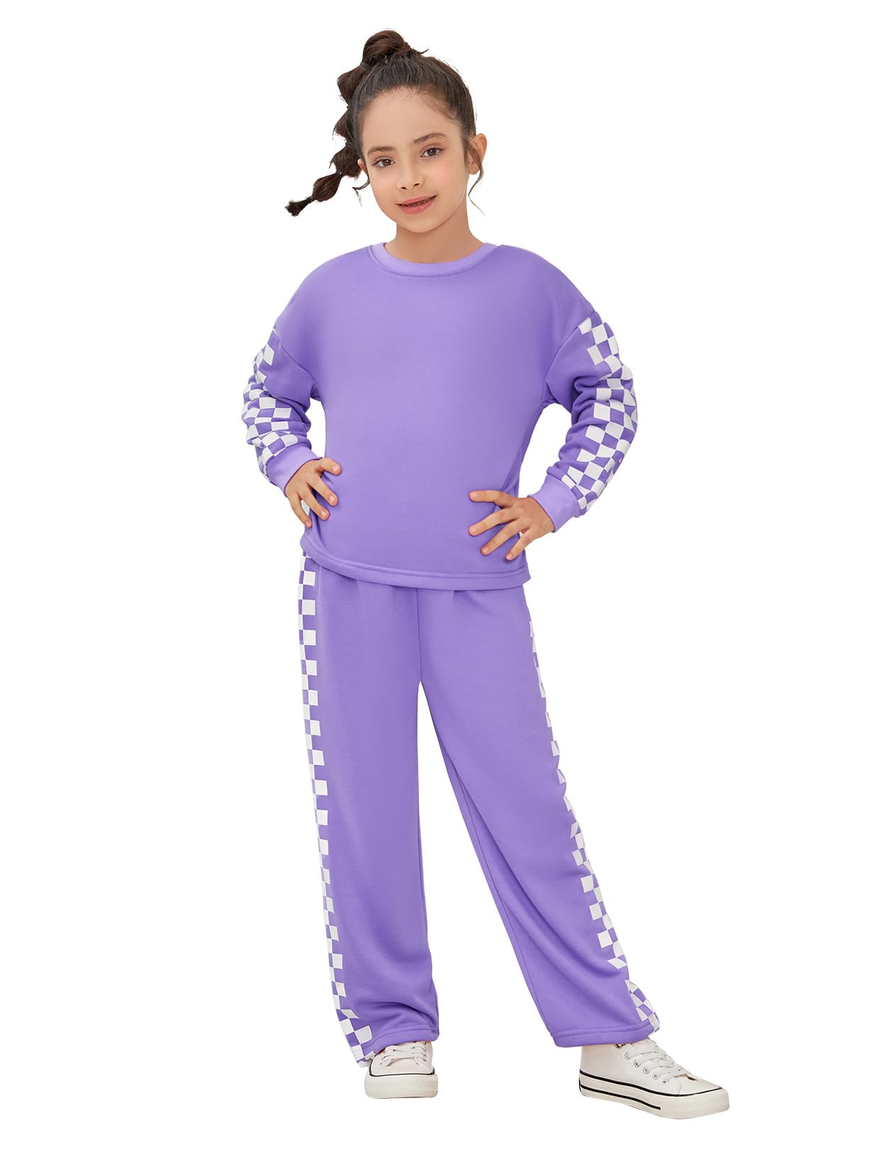 Jxstar Girls Checkerboard Sweatshirt Sweatpants Pullover Tracksuit Clothes Set