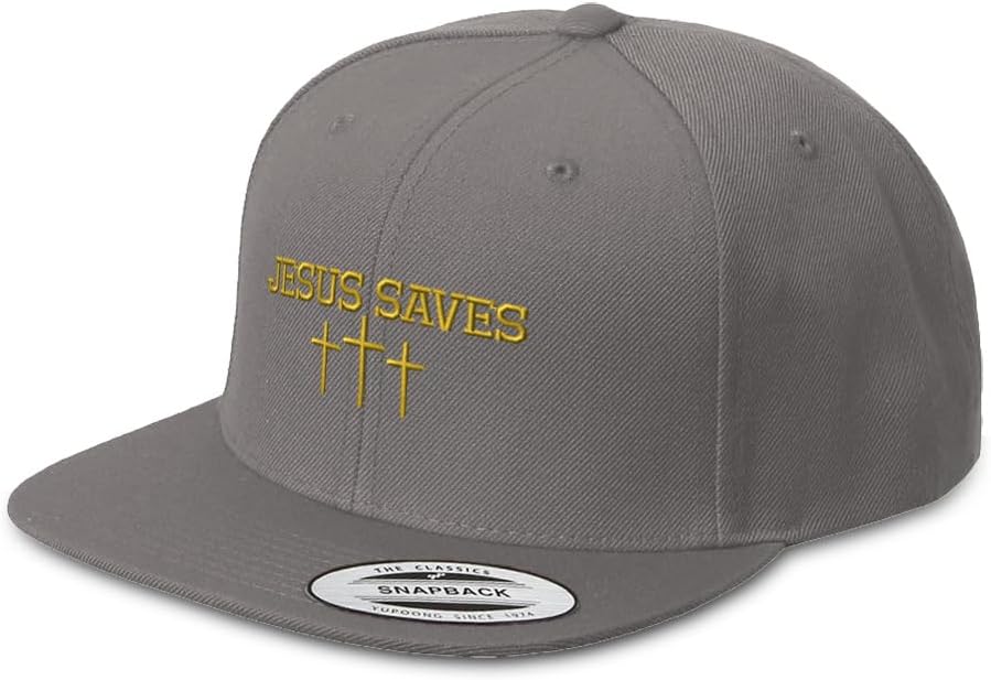 Speedy Pros Snapback Hat for Men Flat Brim Hats Jesus Saves Gold Christ God Christian Embroidered Flat Bill Hat Acrylic