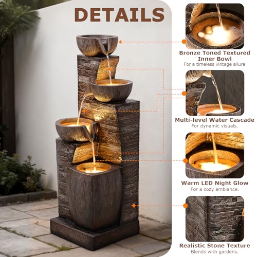 Image of 38.2 inch Tall Water Fountain Outdoor Garden Modern Fountains