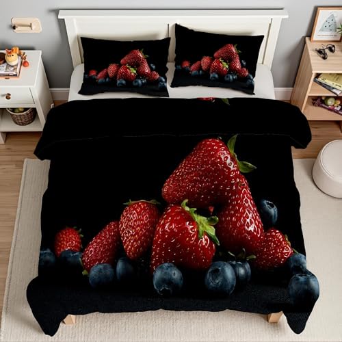 Piumone LeggeroFragola Trapunta Mirtillo Piumino Morbido e Traspirante, Adatto a Tutte le Stagioni, Lavabile Direttamente in Lavatrice, Antimacchia, Trapunte 180x220 cm con 2 Federa 50x80 cm