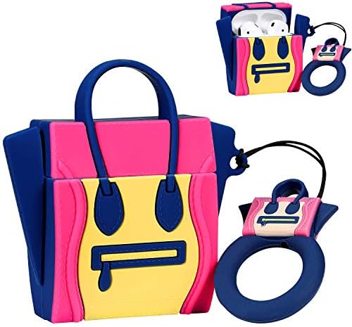 Coralogo Compatible with Airpods 1/2 Cute Case,3D Cartoon Character Silicone Luxury Airpod Designer Skin Kawaii Funny Fun Cool Ring Design Cover Air pods Cases for Kids Teens Girls Women(Smile Bag)