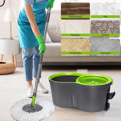 Spin Mop Bucket System,Masthome Pedal Spin Mop and Bucket with Wringer Set,EasyWring Microfiber Mop with 3 Mop Pads,360°Spinning Floor Cleaning System - Home & Office Suitable - Image 3