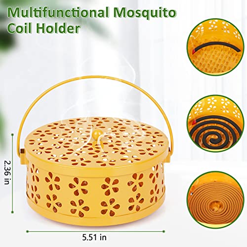 Whiidoom Retro Portable Iron Mosquito Coil Holder With Handle Round Fireproof Incense Holder (Yellow) #TOP1