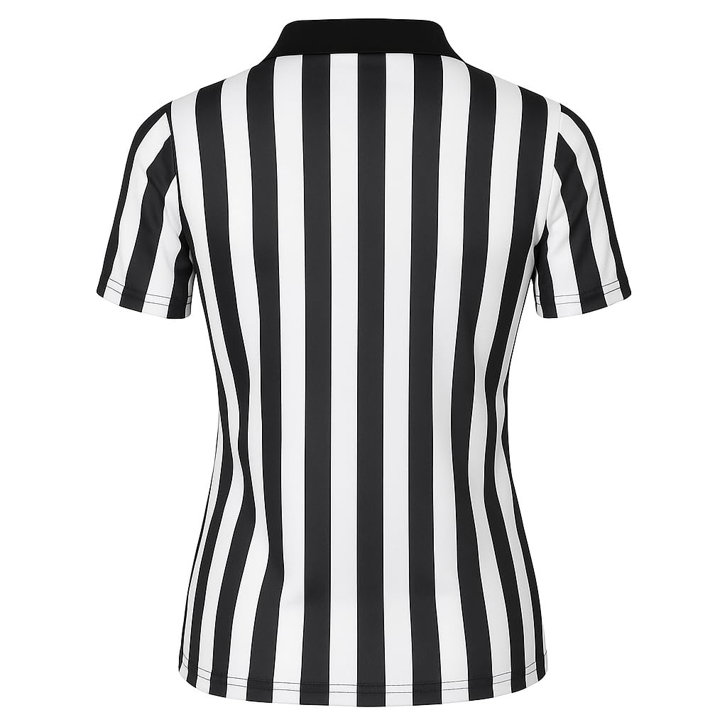 Nationwear Maglia Arbitro a Righe per Uomo e Donna – T‑Shirt Classica Nero & Bianco con Colletto e Mezza Cerniera, Manica Corta, Leggera in Poliestere Asciugatura Rapida
