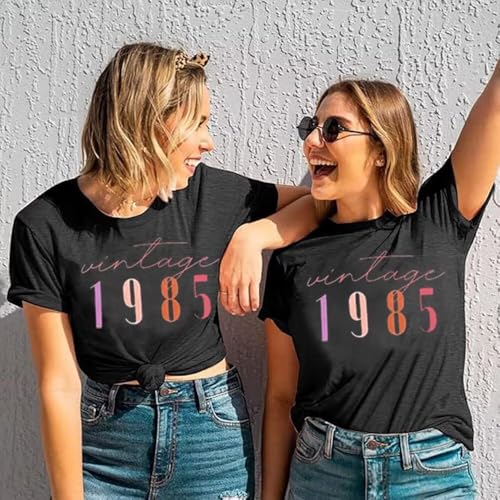 40th Birthday Gift Shirts Vintage 1985 Original Parts Tshirt for Women Letter Print Retro Birthday Casual Tee Tops2