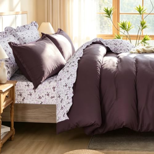 Image of WONGS BEDDING 8PC Queen Comforter Set, Ruffle Comforter with Floral Sheets
