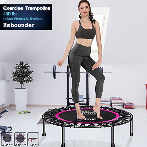 DARCHEN 450 lbs Mini Trampoline for Adults, Indoor Small Rebounder Exercise Trampoline for Workout Fitness, 450 lbs Max-Load Bungees for Quiet and Safely Cushioned Bounce, 40 Inch Gym Trampoline