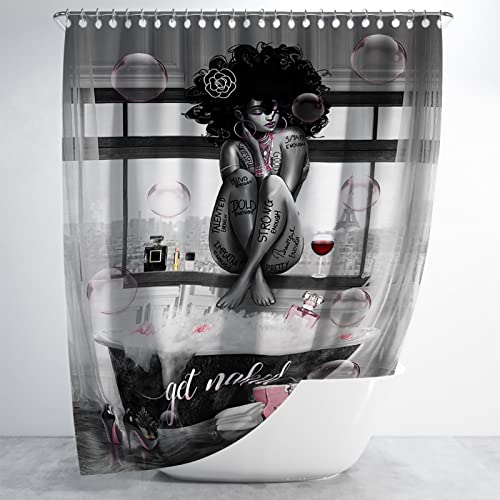 Boldrole African American Shower Curtains Fashion Black Girl And Bathtub Shower Curtains 55"X72" Waterproof Polyester Fabric Afro African Black Girl Bathroom Curtain With Hooks For Bathroom Decor #TOP4