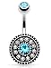 Multi Paved Vintage Victorian Style Shield CZ Belly Button Ring 316L 14g Navel Ring