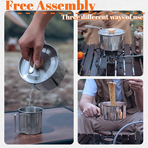 Xiuganpo Camping Pot Cookware, Stainless Steel Lunch Container 1L Backpacking Picnic Cooking Bento Box With Foldable Handle Portable Open Fire Stockpot Kettle For Outdoor Hiking, Default #TOP3