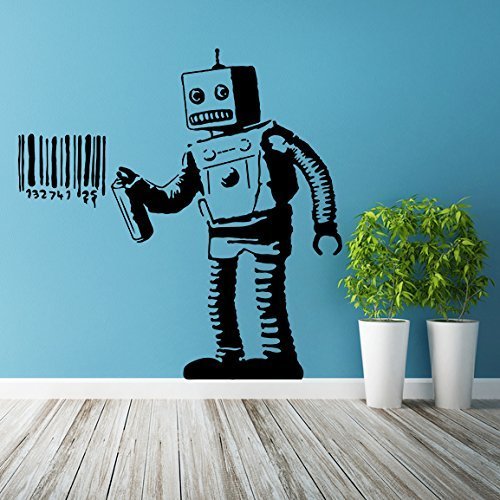 AnOL(98x100 cm) Banksy Vinyl Wall Decal Robot Graffiti/Machine Painting Barcode/Street Graffiti Sticker/Funny Robot with can