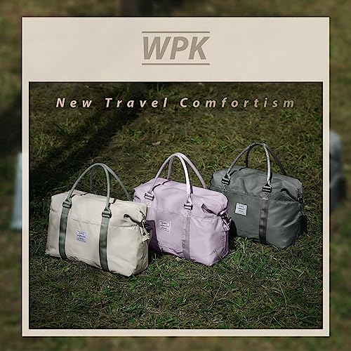 Image of Travel Duffel Bags for Women Mens Waterproof Weekender Carry on Bag Sports Gym Bag Travel Tote Bags with Wet Pocket Overnight Bag Workout Duffel Bags with Trolley Sleeve Beige with Green