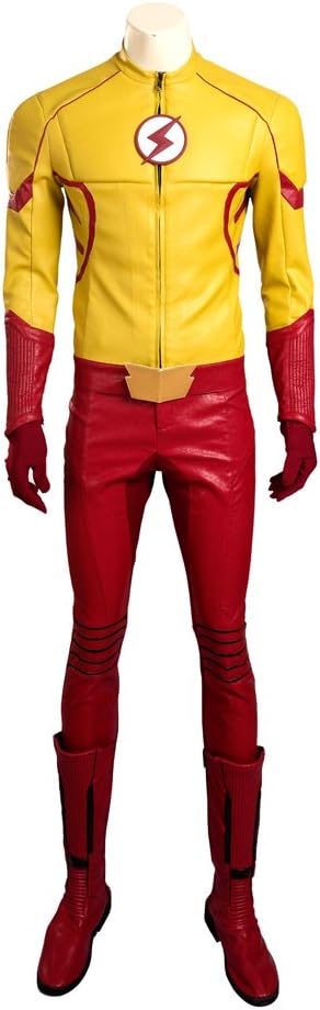 HZYM Men's The Flash Season 3 Cosplay Kid Flash Wally West Costume Leather Outfit