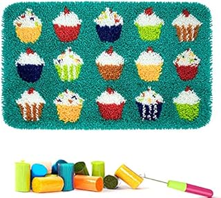 Myriad Choices Latch Hook Kits 62 X 40 cm, DIY Cup Cakes Rug Making Kits for Home Decor, Home Carpet Making Latch Hook Cushion Needlework Rug for Beginners Adults Kids (Cup Cakes)