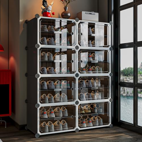 Image of MAGINELS Shoe Rack,Expandable Shoe Cabinet Easy to Assemble. Shoe Storage with Door,Entryway, Closets, Hallway, and Bedroom.Accommodates Up to 32 Pairs of Shoes.