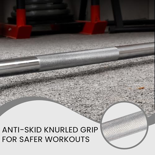 Fitvids 1 Inch Standard Barbell Bar, 5 Feet Bar for Home Gym Strength Training, weight lifting, Bench Press, 450 LB Capacity, Chrome