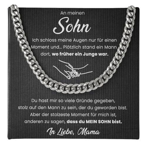 SOFIA FERRER Cadeau pour fils, chaîne garçon adolescent, cadeau jeune homme, collier pour mon fils avec inscription en allemand « Mum Papa », cadeau d'anniversaire, Noël, Medium, Acier inoxydable, Pas