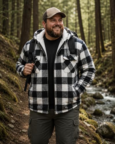 Image of TrailCrest Men's Warm Sherpa Lined Hoodie Fleece Shirt Jacket, Classic Zip Up Buffalo Plaid (Regular and Big & Tall Sizes)