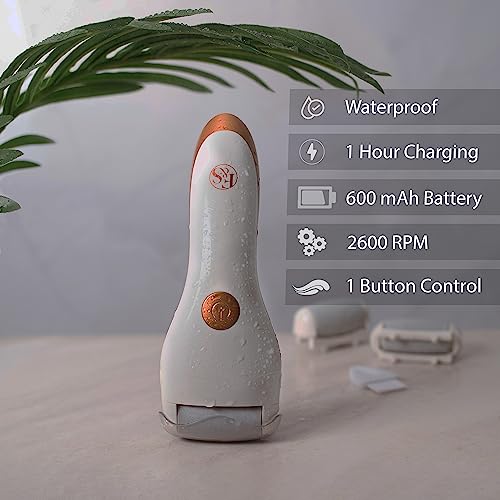 File & Smooth Electronic Foot File: Rechargable, Portable Professional Pedicure Tool - Callus Remover, For Cracked Dry Skin And Feet Care (Gold-White) #TOP4