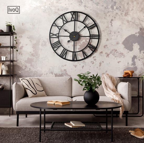 duży czarny zegar ścienny metalowy z cyframi rzymskimi - stylowy i ponadczasowy design - 40 cm (czarny)