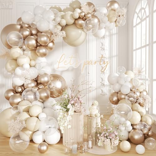 White Sand Metallic Champagne Gold Balloons Garland Arch Kit,152P...