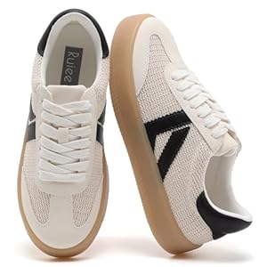 Womens Trainers Fashion Platform Sneakers, Lace Up Casual Comfortable Trendy Tennis Walking Shoes Neutral Stylish Retro Trainers Daily Running Shoes.