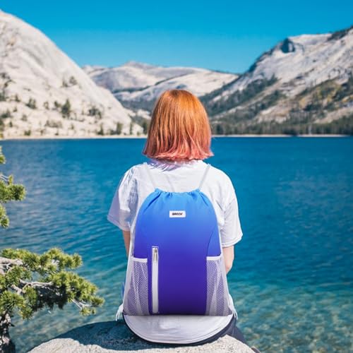 Image of WANDF Drawstring Backpack Sports Gym Sackpack with Mesh Pockets Water Resistant String Bag for Women Men (Blue)
