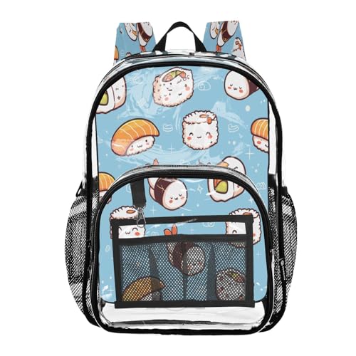 Kawaii Sushi Clear Backpack - Stadium Approved Large 15.7-inch Waterproof Transparent Bag for Sports, Concerts, Work, Travel#99