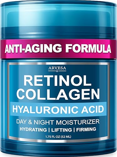 Retinol Cream for Face - Anti-Aging Moisturizer Wrinkle Cream with Collagen & Hyaluronic Acid - Face & Neck Moisturizer for Firming, Hydration & Smooth Skin - Day & Night Skin Care for Women & Men