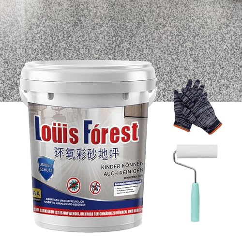 High-Gloss Marble Effect Epoxy Floor Coating, Louis Forest Epoxy Floor Paint, Garage Floor Paint, Garage Floor Epoxy Kit, Waterproof Water-Based Epoxy Floor Paint, Concrete Floor Paint (GRAY A)