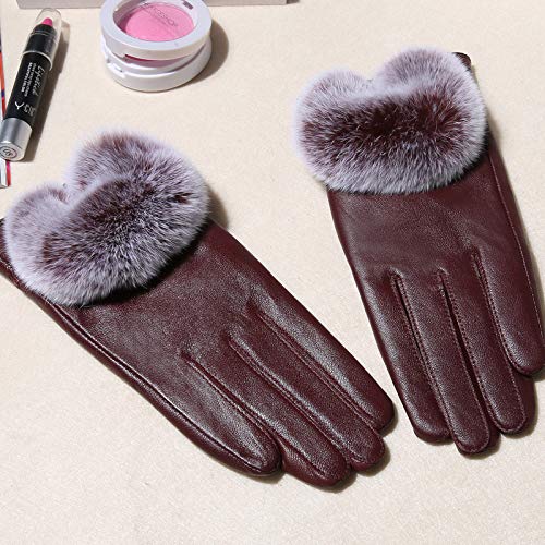 Preisvergleich Produktbild SGSD Handschuhe Lederhandschuhe Damen Schaffell Warme Verdickung Sowie Samthandschuhe Lederhandschuhe