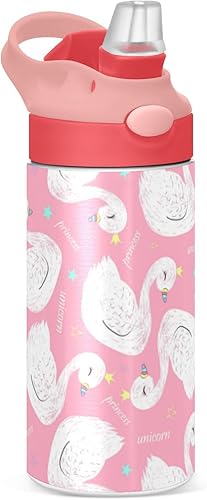 Miniatura 1 de Princess White Swan - Botella de agua para niños con tapa con pajilla, vaso reutilizable, con aislamiento de acero inoxidable, para niños y niñas,