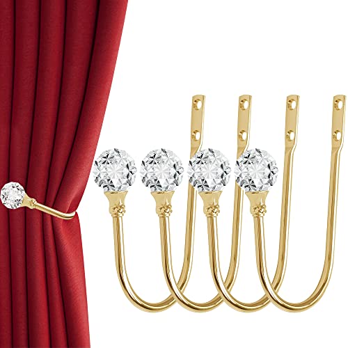 HEMOUR Curtain Holdback, 4Pcs Wall Mounted Drapery Tiebacks, Sliver