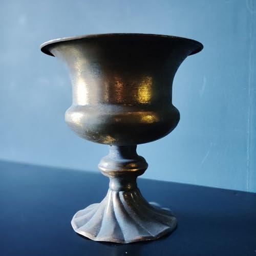 Fyne-Finds Bronze Vase With Pedestal Base 22Cm, 9Inch Urn Wrought Iron Rustic Vintage Antique Garden Planter