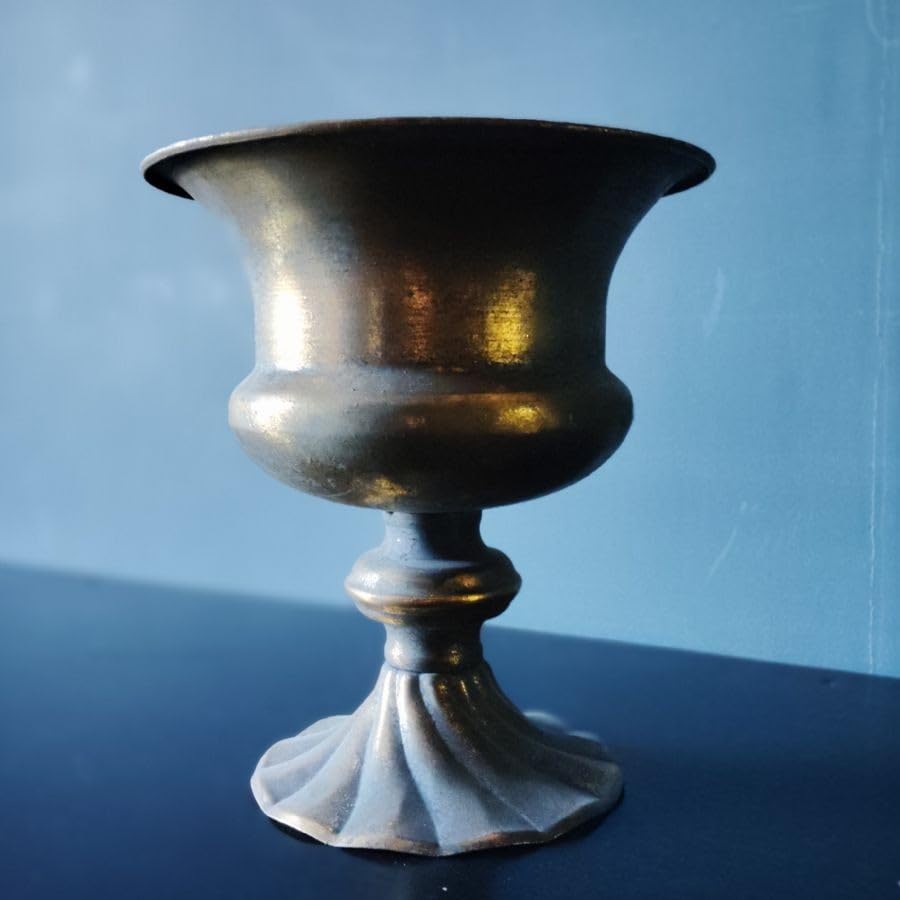 Bronze Vase with Pedestal Base 22cm, 9inch Urn Wrought Iron Rustic Vintage Antique Garden Planter