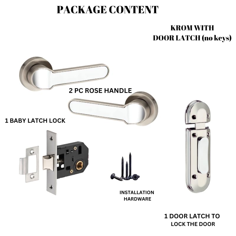 Image of SARDAR KROM Black Silver Door Lock for Main Door /Mortise Door Lock Set /3 Brass Keys /Bedroom Door Lock /Handle Lock for Home /Office /Hotel (with Door Latch)