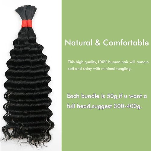 Miniatura 4 de YOMIO Cabello humano trenzado ondulado profundo a granel de 20 pulgadas, 3.53 oz (1 paquete-2 paquetes) de cabello humano para trenzar sin trama,