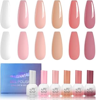 jr 6Pcs Gel Nail Polish 15ml Romantic Jelly Pink Soak off UV Nail Gel polish Manicure Kit Nail Art Salon for Women (137S, 15ml)