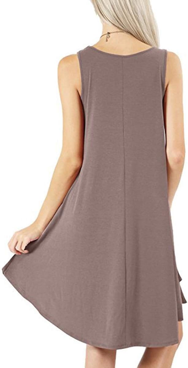 Bolivelan Women's Sleeveless Casual Loose Pockets T-Shirt Dress