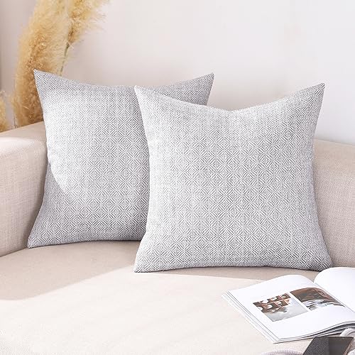 Jepeak Burlap Linen Throw Pillow Cover Rhombus Pattern Cushion Case, Farmhouse Decorative Square Pillow Cover For Sofa Couch (Off White/Light Grey, 22 X 22 Inches) #TOP3