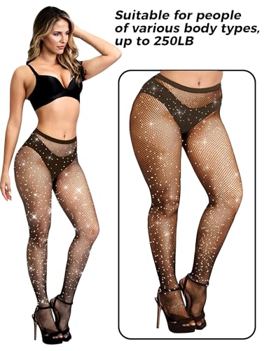 Image of Buauty 2 Pack Sparkly Fishnet Stockings For Women,Rhinestone Fishnets Tights High Waist,Party Sexy Rhinestone Mesh Pantyhose