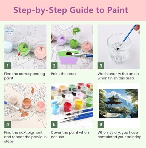 Shozhoo Peinture Numero Adulte, Peinture par Numero Adultes Enfants, Peinture par Numero d'art avec Pinceaux et Acryliques Bricolage Peintures Kits pour la Décoration 30x20cm, Ting Yuan Jing s-11377 – vue 4