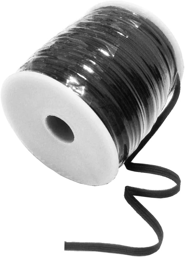 Black 50-Yards Length 1/8" Width Braided Elastic Cord Flat Elastic Band, Braided Stretch Strap Cord Roll for Sewing and Crafting (Black Buckle 30 Pcs）